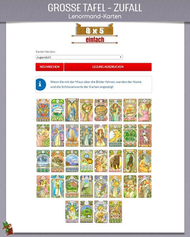 Große Tafel per Zufall für alle Wahrsagekarten des KartenlegenZugangs